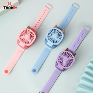 Ready Stock Thunlit Mini Watch Fan Adjustable Wrist Strap Built in Colorful LED Change Light USB Rec