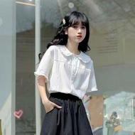 baju blouse budak perempuan blouse budak perempuan Baju kolar boneka Perancis lengan pendek gaya rek