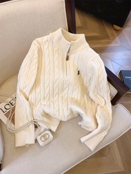 เสื้อสเวตเตอร์คอปกตั้งผู้หญิง ทรงหลวม แขนยาว คอกลม ปิดด้วยซิป ลายหมี่ แฟชั่นฤดูใบไม้ผลิ 2023 สำหรับส