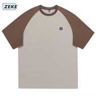 ZEKE A0038 Mens T-shirt Embroidered Logo Raglan Sleeve T-shirt Lelaki Lengan Pendek Baju