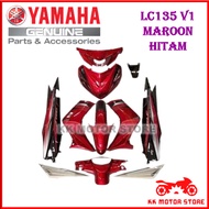 ( ORIGINAL HLY  ) COVER SET / BODY SET YAMAHA LC135 V1 MAROON HITAM / HITAM MERAH BLACK RED