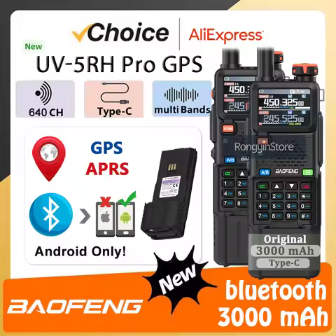 Baofeng UV-5RH PRO GPS Walkie Talkie Bluetooth Multi Band Wireless Copy Frequency Type-C Charger Upg