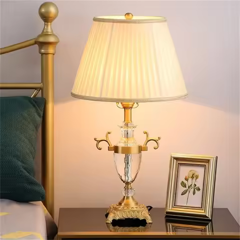 GISELLE Crystal Table Lamp Brass Desk Light Modern Fabric Decorative For Home Living Room Bedroom Of