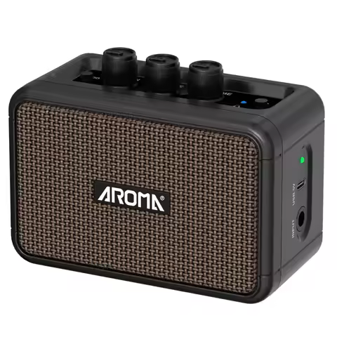 Aroma AG-04 Mini Electric Guitar Amp: Rechargeable Bluetooth Portable Amp (Clean/Overdrive, Headphon