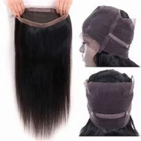 Straight Brazilian Human Hair 360 Lace Frontal Closure Color Black 360 Hand Tied Transparent Lace Cl