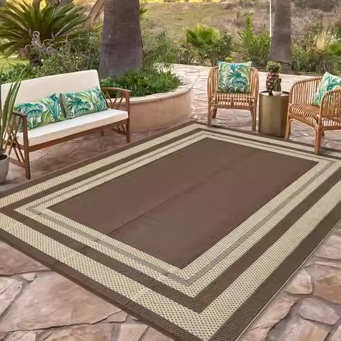 Waterproof Reversible Outdoor Rug 9x12, Foldable Plastic Straw Mat for Patio, RV, Beach, Backyard - 