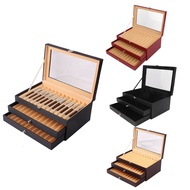 36 Slots Wooden Pen Display Storage Box Luxury 3 Layer PU Pen Case Glass Window Fountain Case Pen-Co