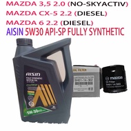 MAZDA 3, 5 2.0 (NO-SKYACTIV), MAZDA 6 2.2 (D), CX5 2.2 (D) OIL FILTER +AISIN 5W30 API-SP FULLY SYNTH