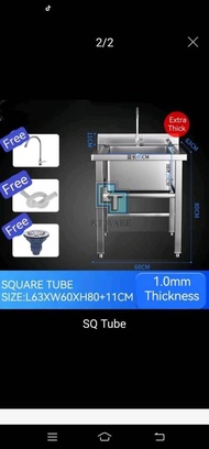 KT WARE Stainless Steel Single Bowl Sink with Stand sinki berkaki steel  L60 x W60 x H80cm