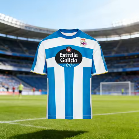 Deportivo La Coruna Kit Estrella Galicia Print Football T-Shirt,Men Women Quick Dry Breathable Spani