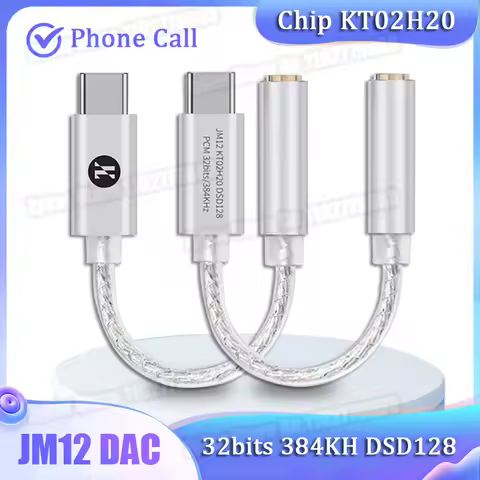 JCALLY JM12 Digital Audio Adapter Type-C to 3.5mm Hifi DAC KTO2H20 Chip 32bits 384KH DSD128 Decoder 