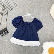 Áo Kiểu Nữ Bigsize Form Rộng Tay Ngắn Bồng Xòe Dáng Babydoll Vạt Ren Dễ Thương A290