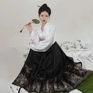 [Nina National Style] 2.18 [Four Seasons Gentleman] Gold-woven Makeup Floral Horse Face Skirt National Style Panda Elements Daily Suit Hanfu Female 2024 Winter Style (Live Streaming Table Has High-End Woven Gold Horse Face