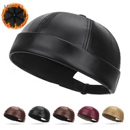 PU Leather Landlord Hat Docker Hat Beanies Hat Brimless Cap Sailor Hat Docker Skull Cap Streetwear D