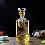 500ML Embossed Dragon-shaped Premium Wine Glass Bottle - 500ml Wine Bottle, transparent glass bottle