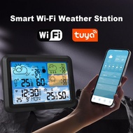 Tuya WiFi Weather Station 5.3" Color Smart Wireless Hygrometer Thermometer Calandar Alarm 3 Days UV 