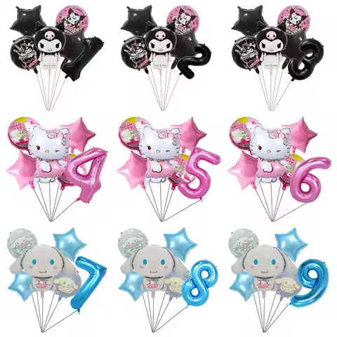 6Pcs Cartoon Kuromi Cinnamoroll Melody Theme 32inch Number Balloon Set Boys Girls Birthday 1 2 3 4 5