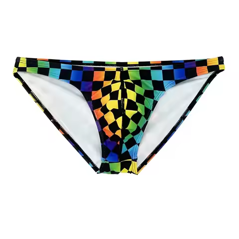Summer Men Swimwear Polyester Quick Dry Colorful Print Swimming Briefs Gay Low Waist Swimsuits Beach