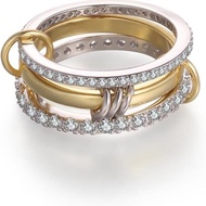 Stainless Steel Interlocking Ring, Zircon Full Diamond Inlay, Two-Color Multi-Element Titanium Steel