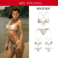 SA SISTERS 2-piece lace-up Bikini with sparkling sequins and Pia cream-colored stainless steel logo 
