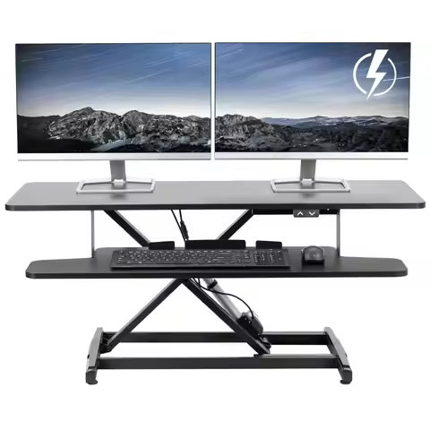 42 inch Electric Motor Desk Converter, Height Adjustable Riser, Sit to Stand Dual Monitor and Laptop