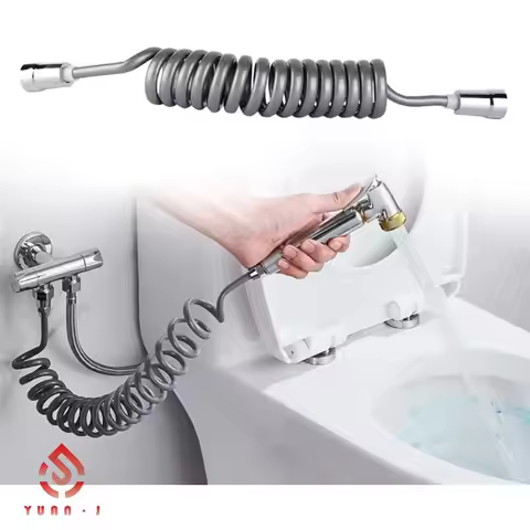 YUAN Bathroom Spring Shower Hose 1.5m Black Gray Spring Flexible Phone Cord Telescopic Head Toilet S