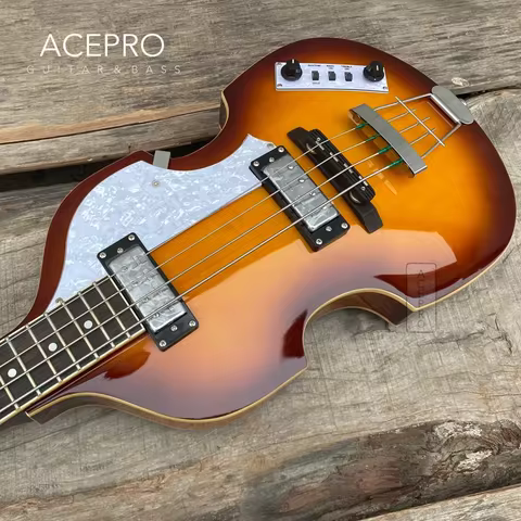 Violin BB2 4 String Bass Electric Bass Guitar Vintage Sunburst Color, White Pearl Pickguard, Wood Br