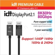 IDT DP 2.0 Displayport Cable 2.0 (1/2M) Display Port Cable for Video PC Laptop TV Support 2K@240Hz 4K@120Hz 8K@60Hz