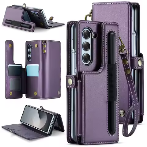 For Samsung Galaxy Z Fold 6 Case with Pen Holder Slot, RFID Blocking Wallet Phone Case for Galaxy Z 