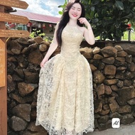 Long floral lady's dress, floral lace dress with halter neck and long flared skirt 277(Z4) N.C