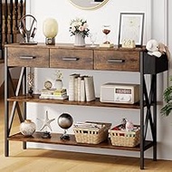 Gizoon 47" Console Table with 3 Drawers, Industrial Entryway Table with 3 Tier Storage Shelves, Narrow Long Sofa Table for Entry Way, Hallway, Couch, Living Room, Kitchen, Rustic Brown