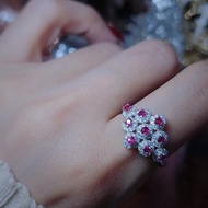 福利|滿鑽紅寶|天然無燒緬甸紅寶石2.5mm純銀鍍18k滿鑽多顆戒指