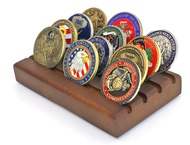 DisplayGifts Challenge Coin Display Stand Wooden Holder Rack Case Holds 12 Military Challenge Coins,