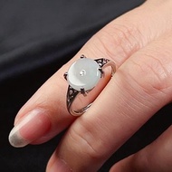 高冰種平安扣翡翠鑲嵌925純銀戒指 | 天然緬甸玉翡翠