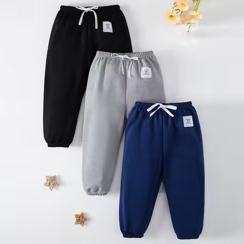 1/3 Pack Children's Spring Solid Color Pants Boys And Girls Leisure Trend Elastic Waist Pants Big Bo
