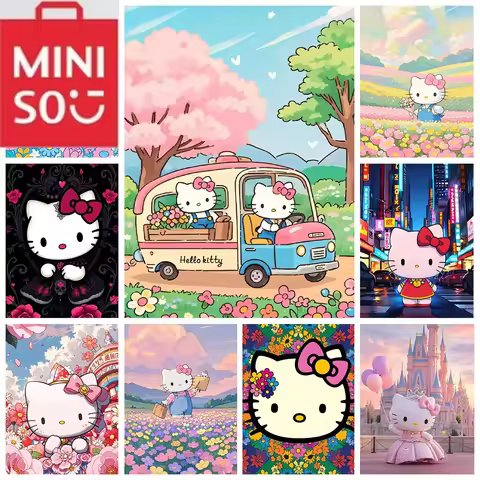 MINISO Cute Cartoon Cat 5D Diy Diamond Painting Hello Kitty Diamond Embroidery Kids Fun Handmade Gif