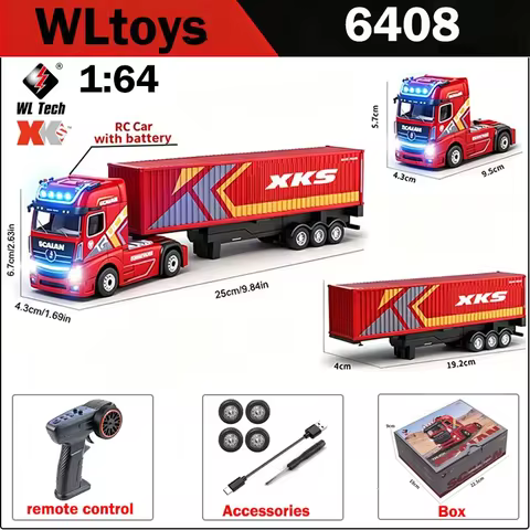 New Wltoys 6408 1:64 RC Car 4WD Mini Alloy Container Truck Drift Racing 2.4G Remote Control Tractor 