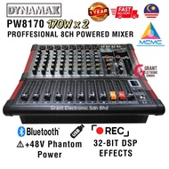 Dynamax PW8170 340W Professional 8 Channel Powered Mixer 8ch Power Mixer Bluetooth USB  +48V Phantom