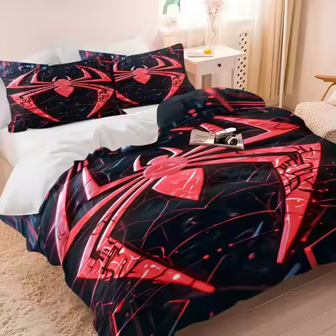 Spider Emblem Duvet Cover Set 1 Duvet Cover & 1/2 Pillowcase Modern Hero Bedding Set Soft Breathable