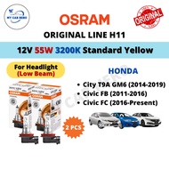 OSRAM Original Line H11 Halogen Low Beam Headlamp Bulb 2pcs 12V 55W Honda City T9A GM6 (2014-2019) /