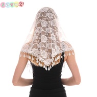JKTH Triangle Veil Scarf Jacquard Rose Shawl for Women Wedding Church Prayer