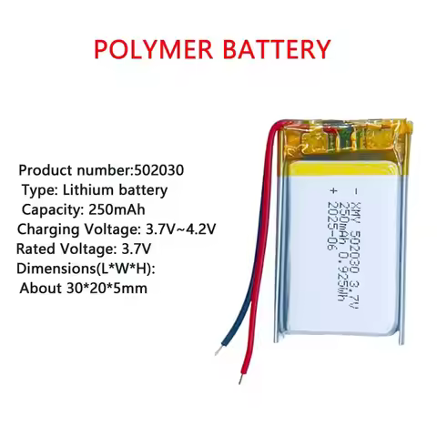 3.7V 502030 Polymer Lithium Rechargeable Battery,250mAh for Toys, LED Lights, Bluetooth Speakers, Be