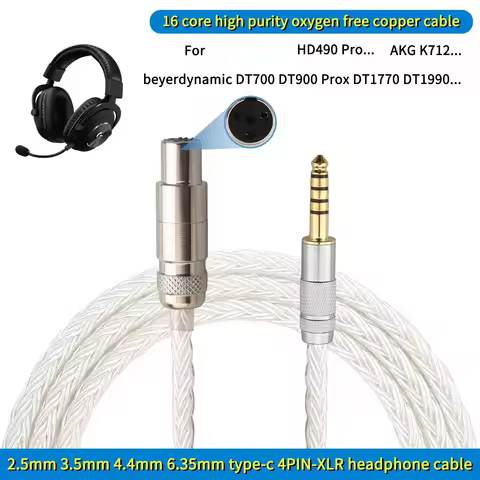 Headphone Cable 16 Core Silver Plated Hifi Audiophile Upgrade Cable for Sennheiser HD490 PRO / HD490