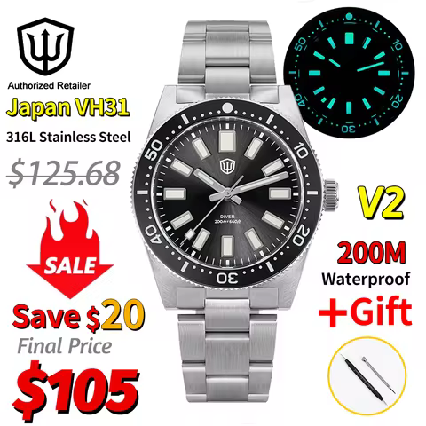Watchdives Wd1965 V2 Fashion Quartz Wristwatches Vh31 Sapphire Man Watches Luxury Stainless Steel 20