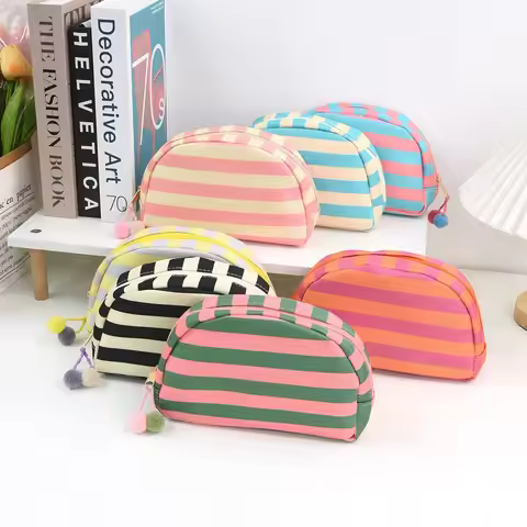 Striped Shell Storage Bag High Value Dopamine Cosmetic Bag Travel Outdoor Portable Storage Bag