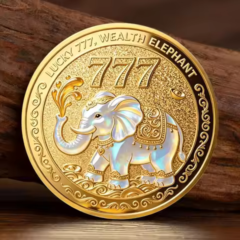 Lucky 777 Wealth Elephant Gold Gold Plated Commemorative Coin Abundance Inflow Prosperity Blessing C