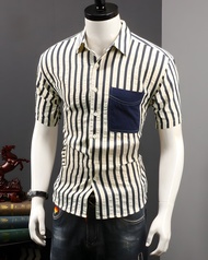 Áo sơ mi nam cộc tay kẻ sọc chất vải mềm mịn thoáng mát - N80