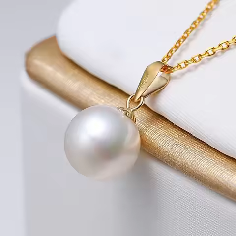 YUNLI Real 18K Yellow Gold Necklace Pendant Round Natural Freshwater Pearl Pure AU750 Fine Jewelry f