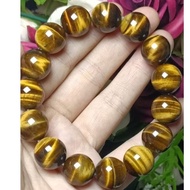 (Certificate) Premium Quality Grade 7A Yellow Tiger eye Stone 14mm+ (附证书)天然收藏级7A黄虎眼石 手串14mm+