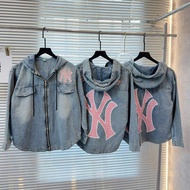 Women's jeanJacket big size 55-77kg, zip-up denim jacket, hood, loose maternity flap with pink NY pr